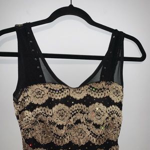 Party Dress sheer top v neck with lace up back